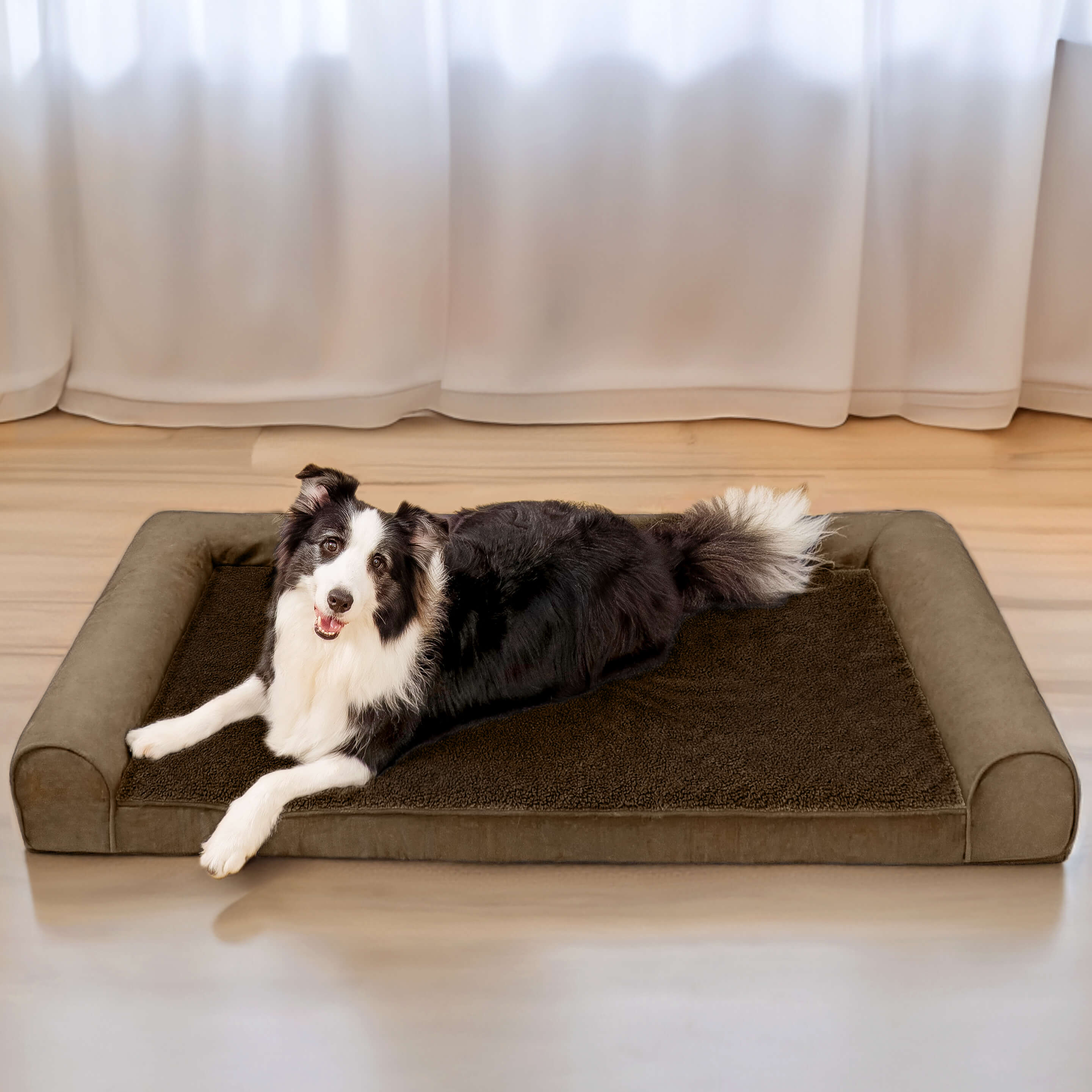 Cama ortopédica para perros con soporte completo de ante y forro polar sintético