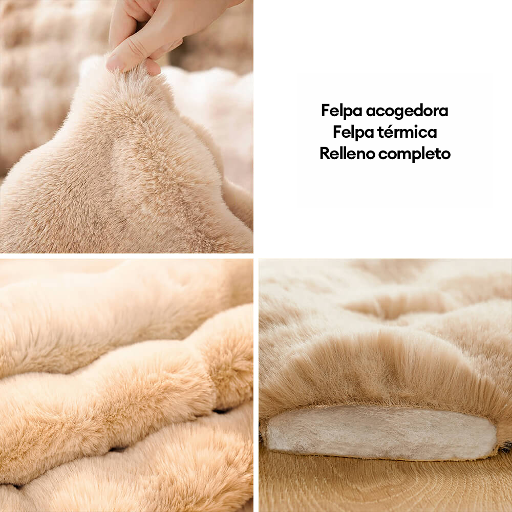 Alfombrilla para perros y gatos de piel sintética de conejo ultra suave con diseño de ondas y almohada para mascotas