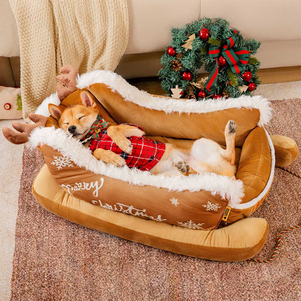 Cama festiva y acogedora para perros: trineo navideño