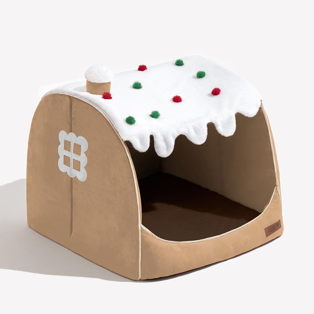 Cama ortopédica para perros Festive Snow House: calidez navideña