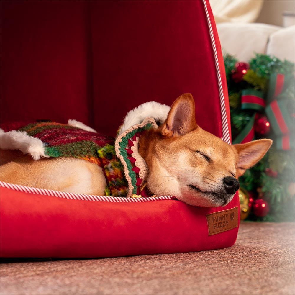 Cama ortopédica para perros Festive Snow House: calidez navideña