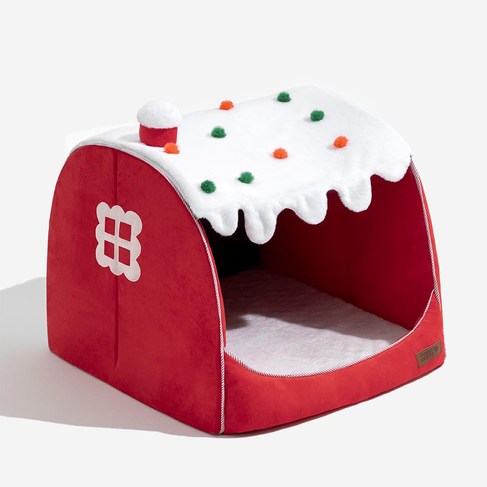 Cama ortopédica para perros Festive Snow House: calidez navideña