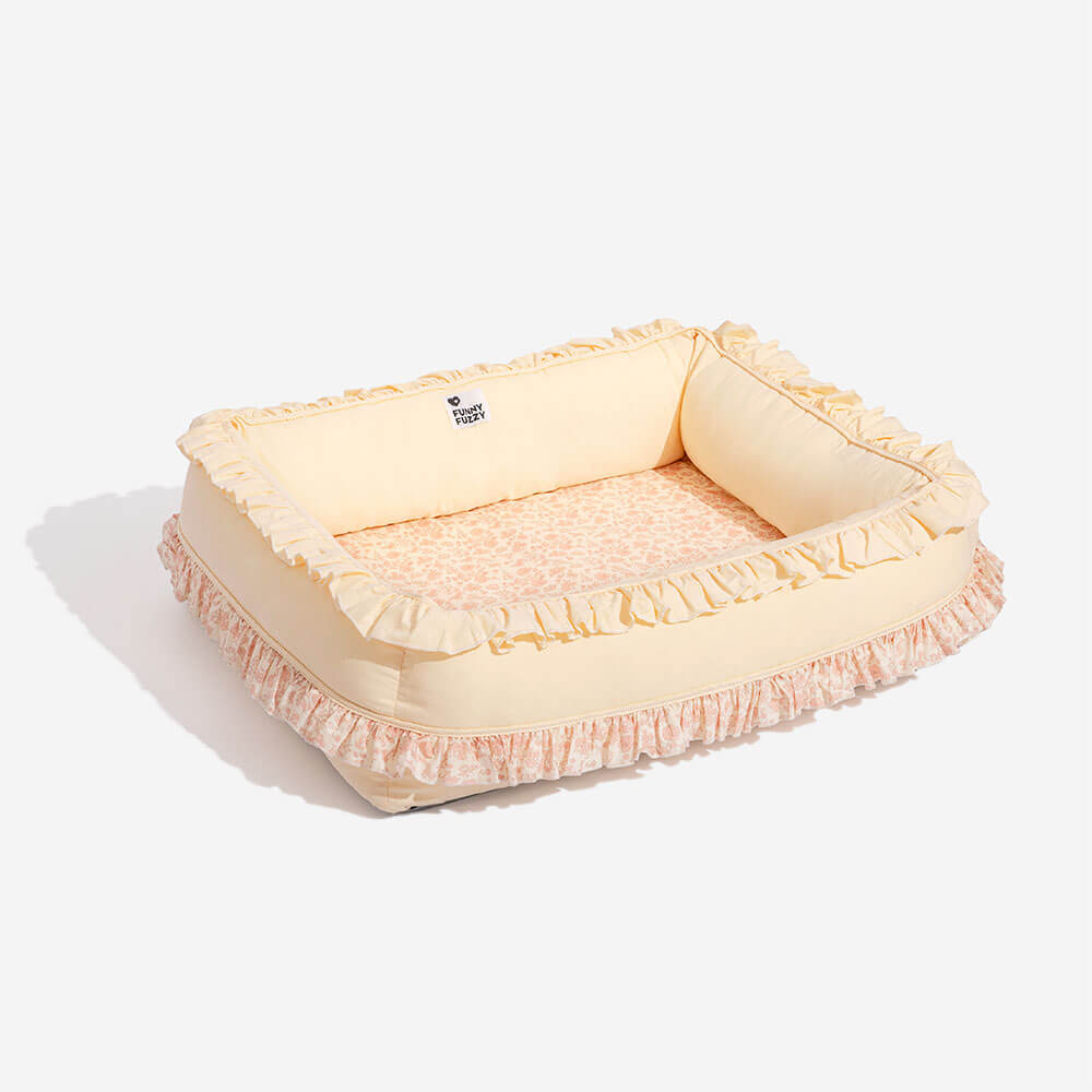 Cama de perro ortopédica floral cama calmante de mascotas con almohada
