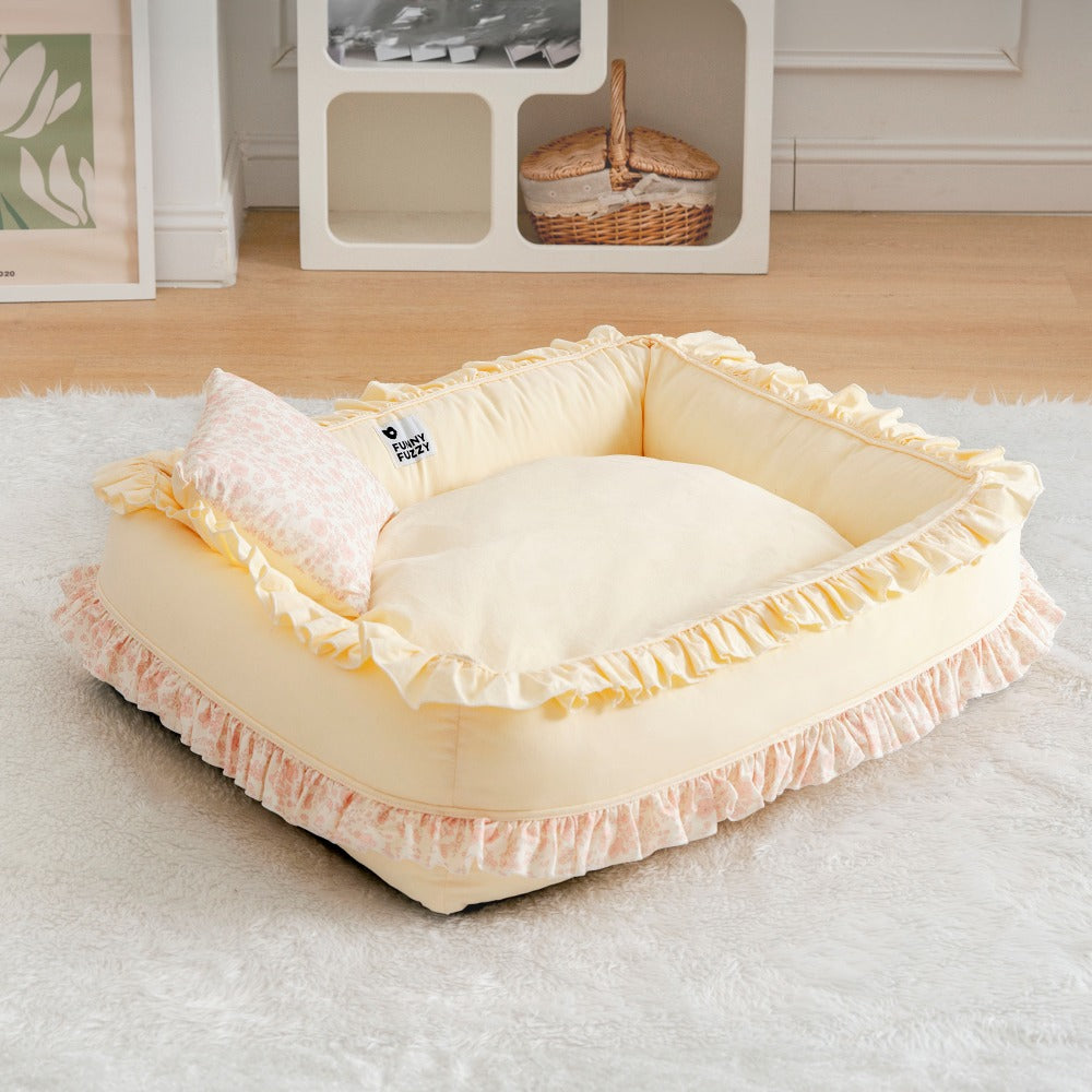 Cama de perro ortopédica floral cama calmante de mascotas con almohada