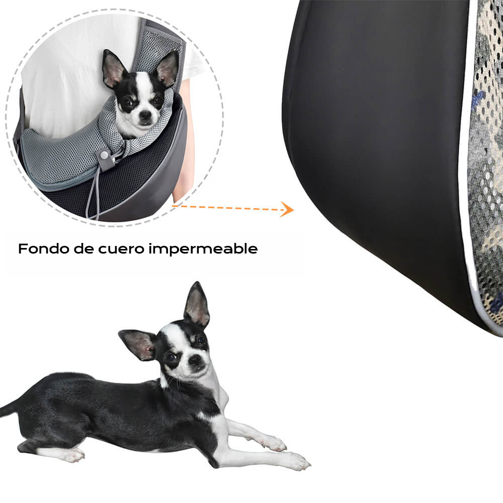 Elegante bolsa de transporte portátil de cuero sintético con malla para perros y gatos