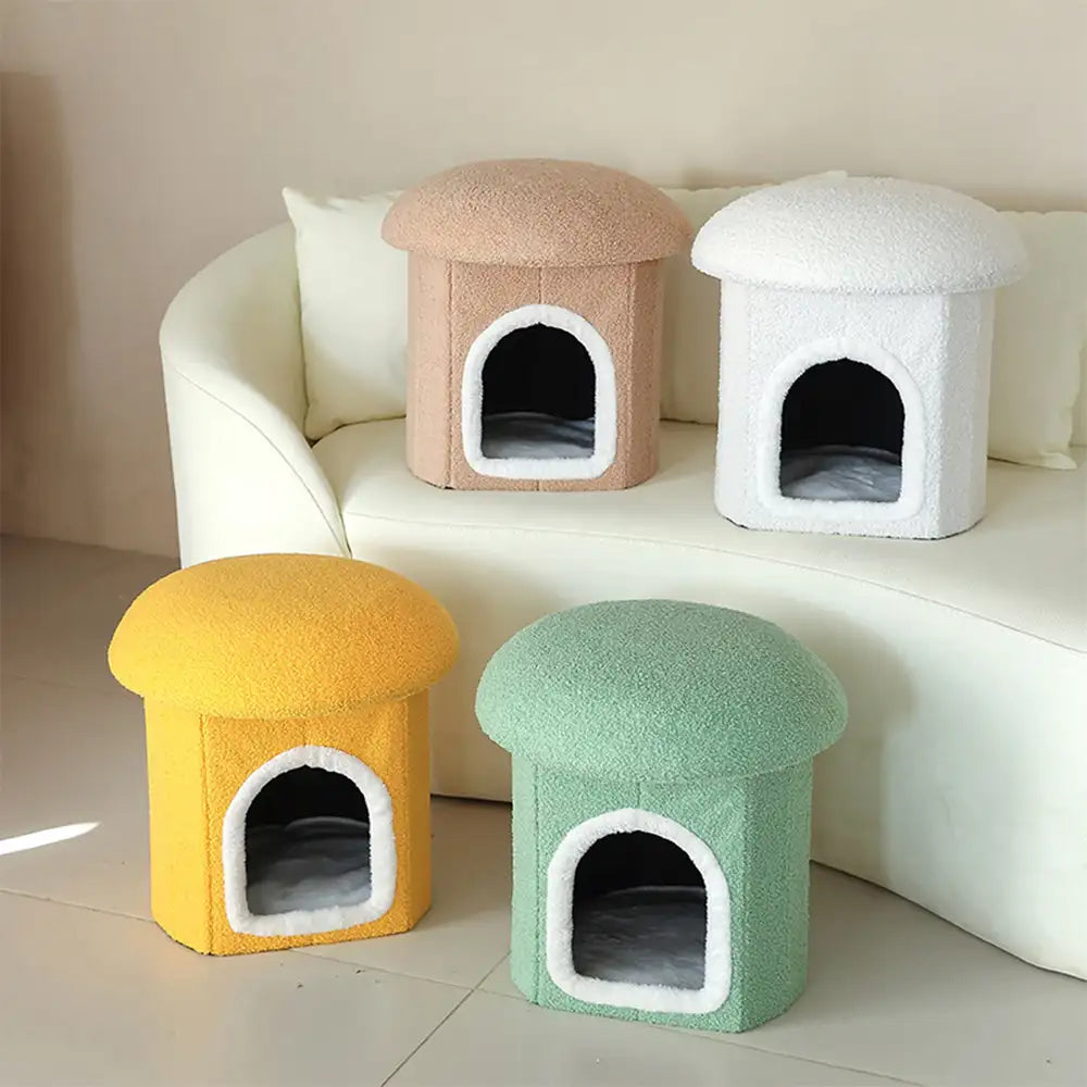 Casa para mascotas tipo otomano portátil, cueva para gatos plegable