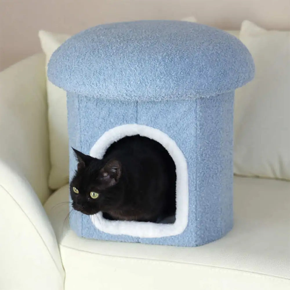 Casa para mascotas tipo otomano portátil, cueva para gatos plegable
