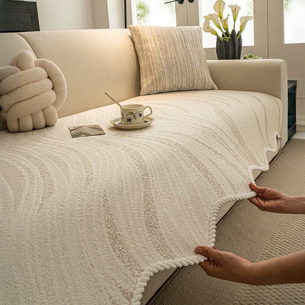 Funda de sofá de estilo minimalista de seda helada con borde trenzado de tacto frío