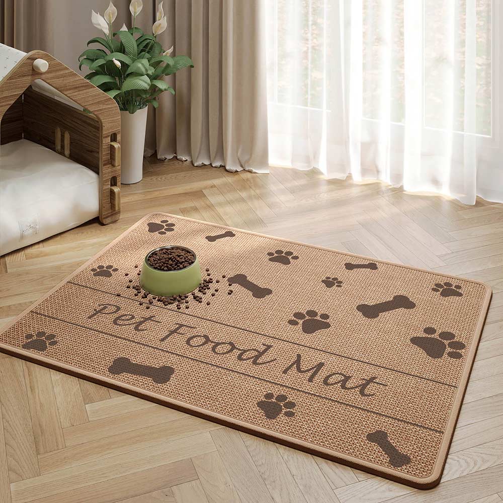 Tazón y hueso patrón de alfombrilla para alimentación de mascotas antideslizante y absorbente para perros y gatos