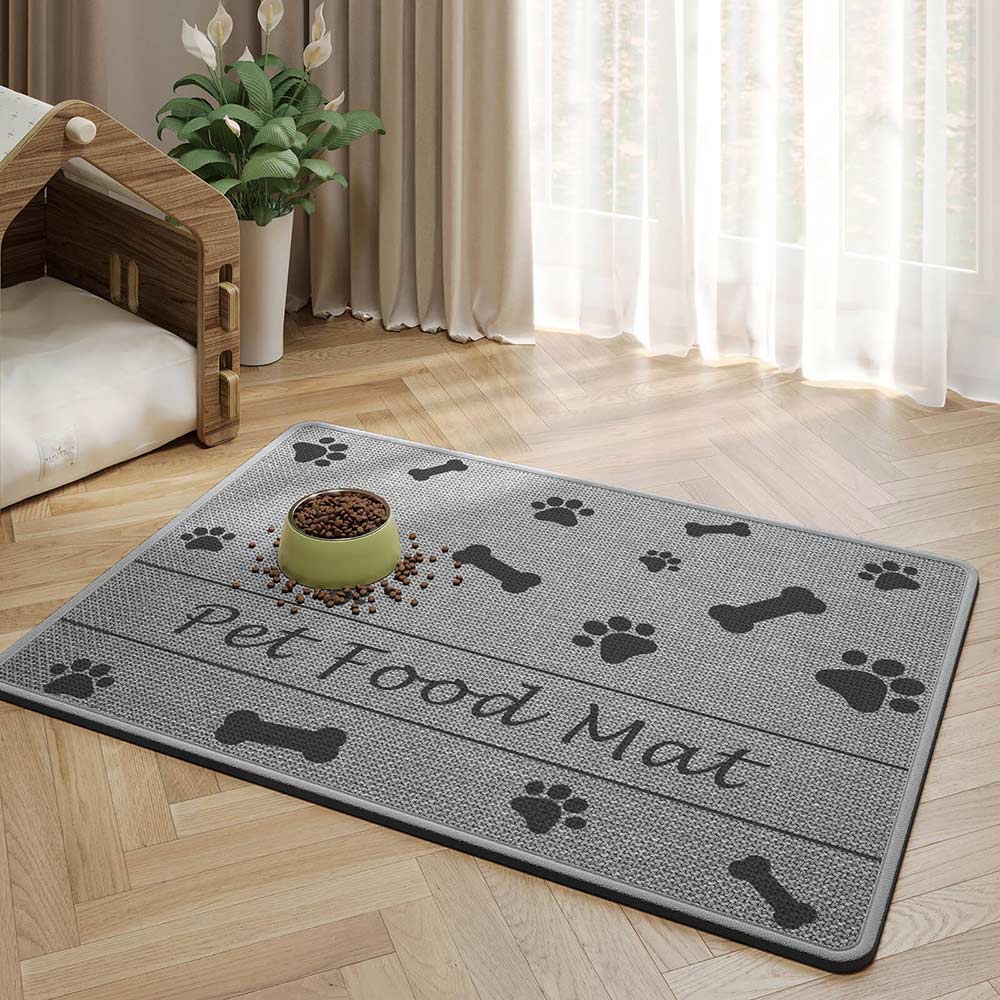 Tazón y hueso patrón de alfombrilla para alimentación de mascotas antideslizante y absorbente para perros y gatos