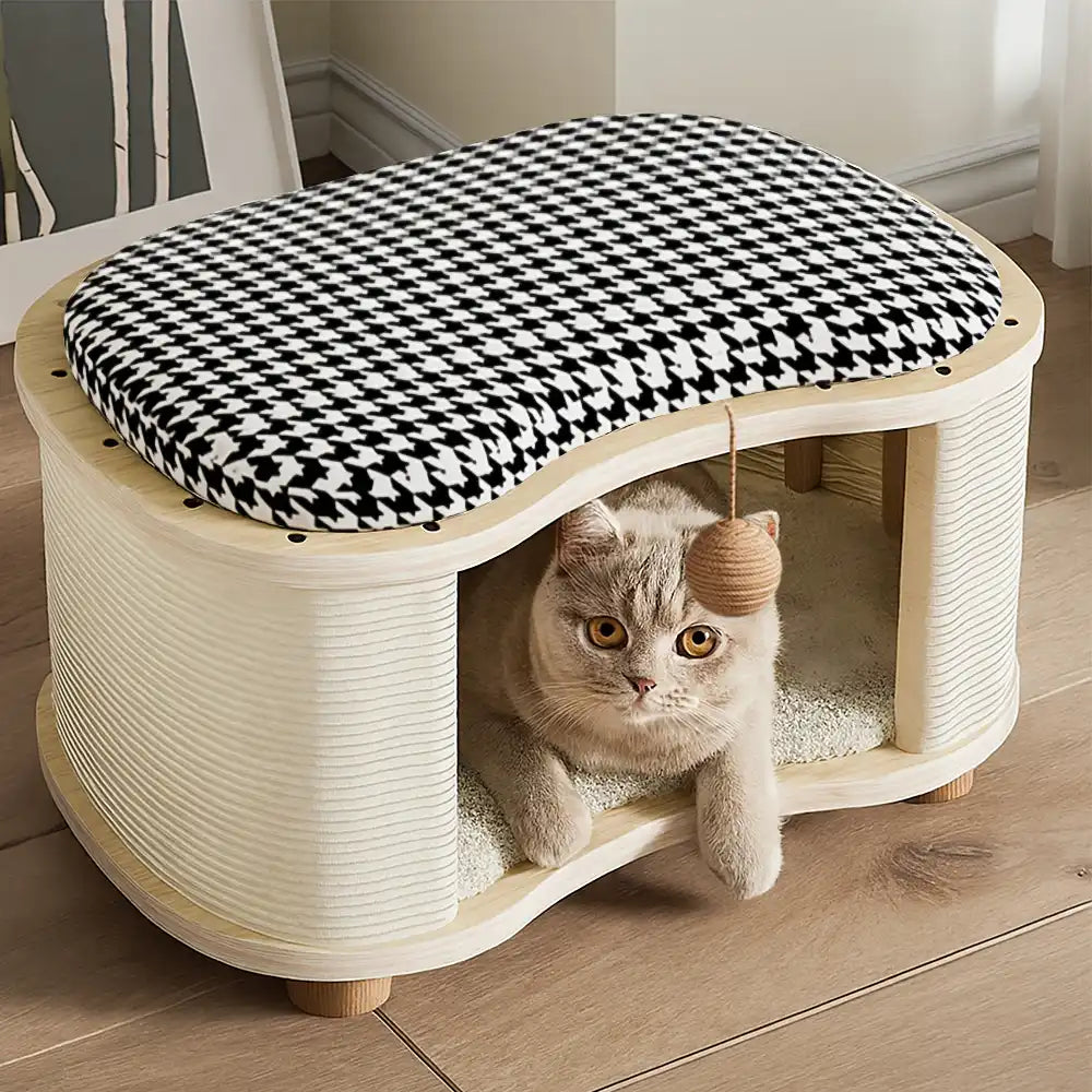 Casa de Gato Cerrada de Madera Moderno 2 en 1 para Todas las Estaciones