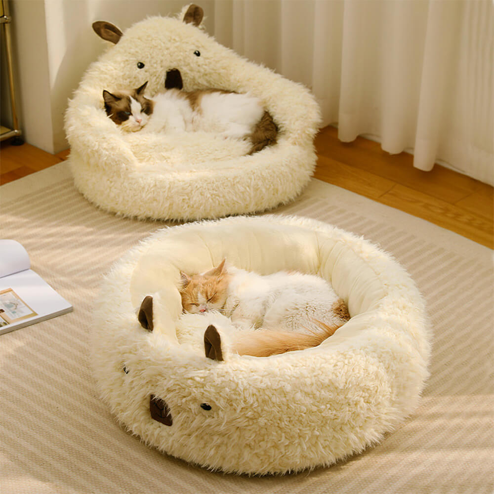 Cama para perros y gatos extraíble, cálida y esponjosa de felpa con forma de alpaca