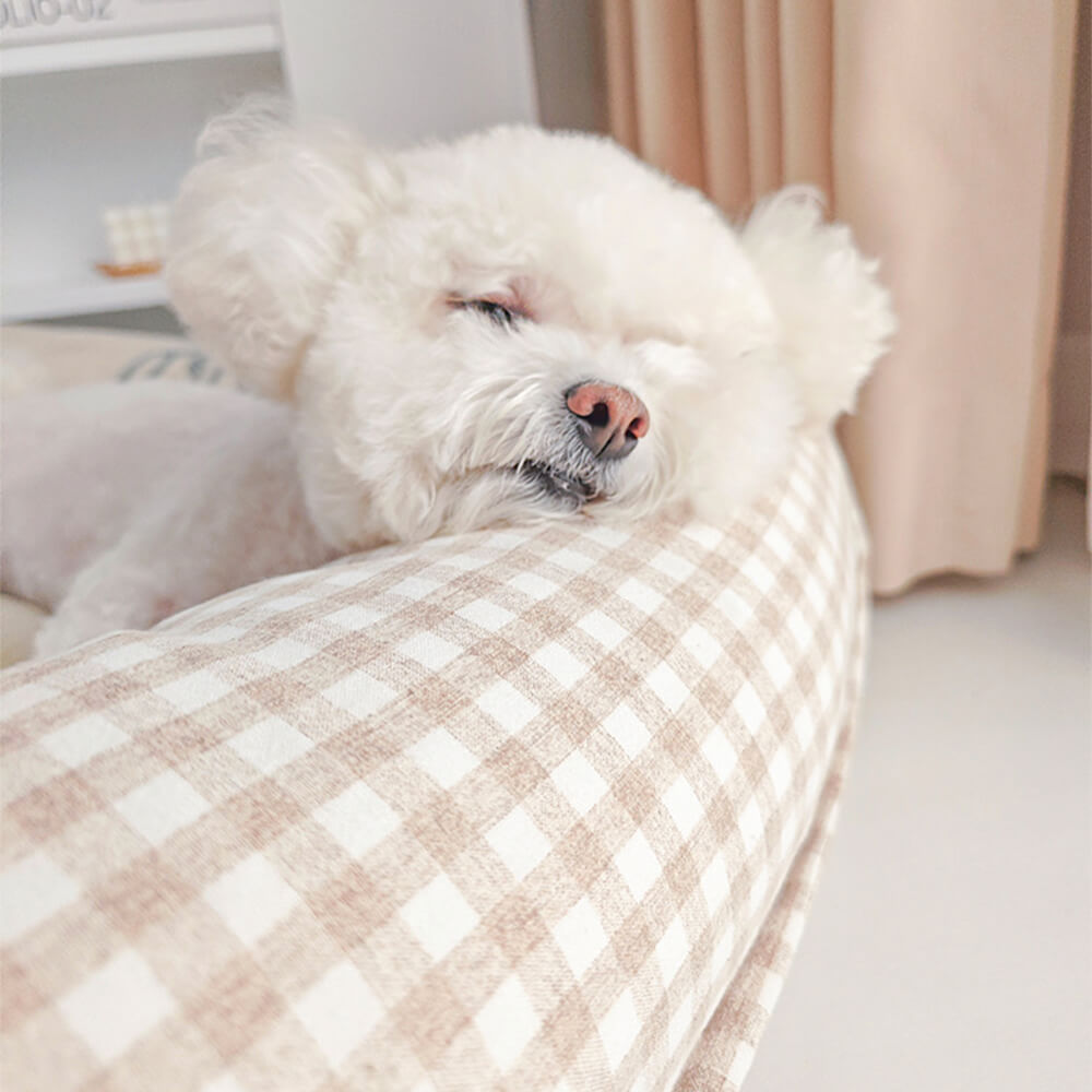 Cama para perros y gatos con soporte envolvente completo, impermeable y de vellón coral de lona