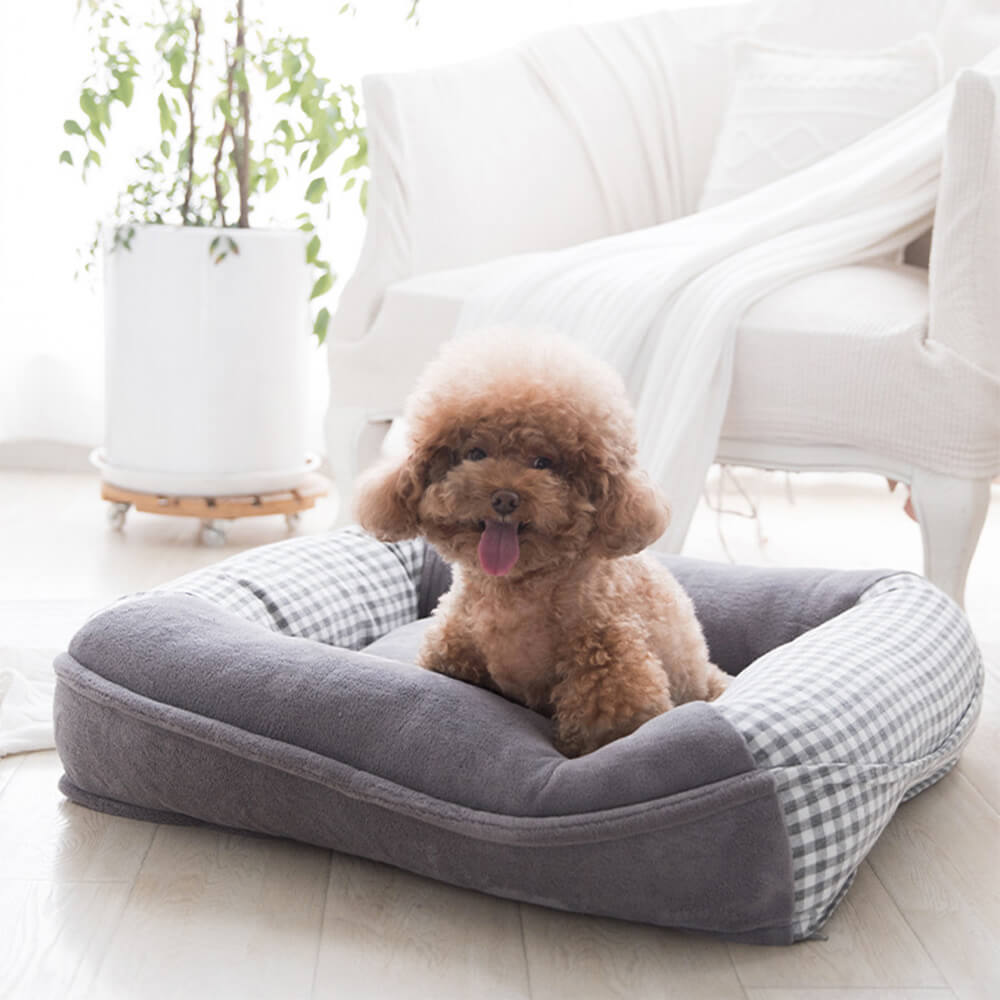 Cama para perros y gatos con soporte envolvente completo, impermeable y de vellón coral de lona