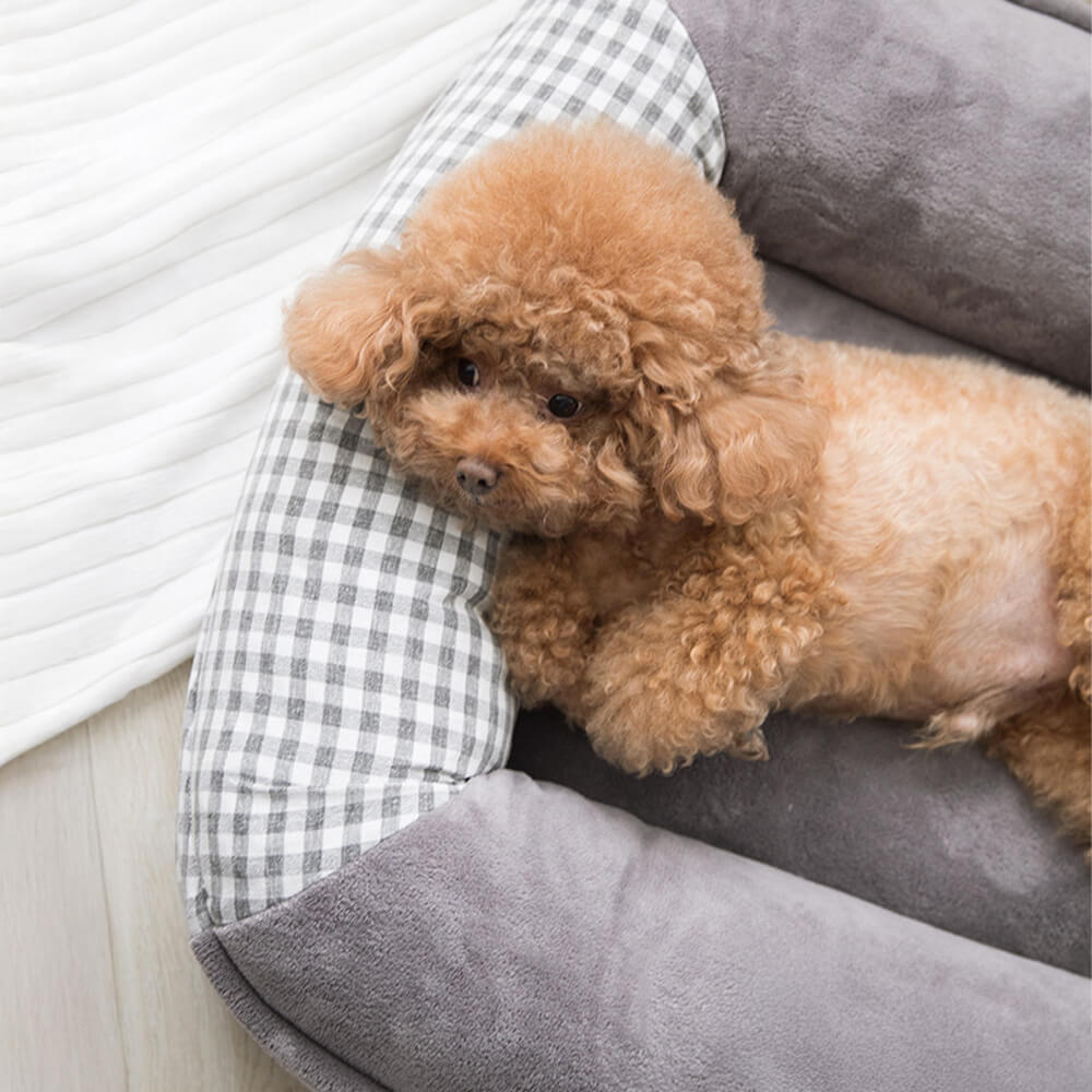 Cama para perros y gatos con soporte envolvente completo, impermeable y de vellón coral de lona