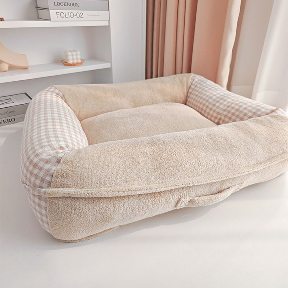 Cama para perros y gatos con soporte envolvente completo, impermeable y de vellón coral de lona