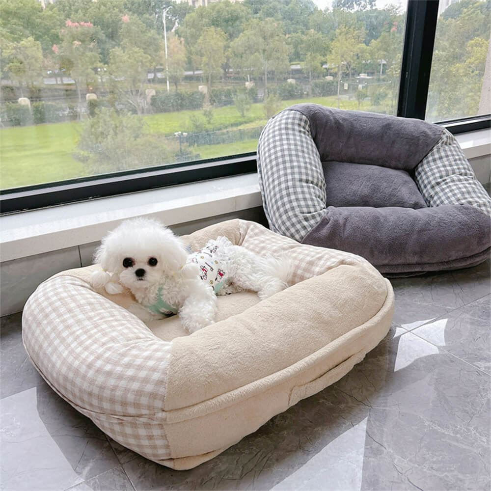 Cama para perros y gatos con soporte envolvente completo, impermeable y de vellón coral de lona