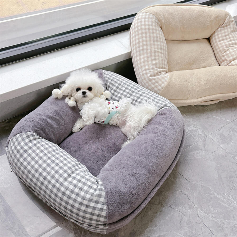 Cama para perros y gatos con soporte envolvente completo, impermeable y de vellón coral de lona