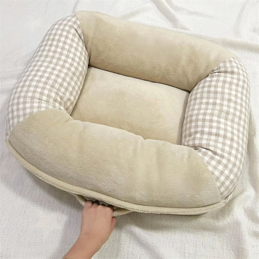 Cama para perros y gatos con soporte envolvente completo, impermeable y de vellón coral de lona