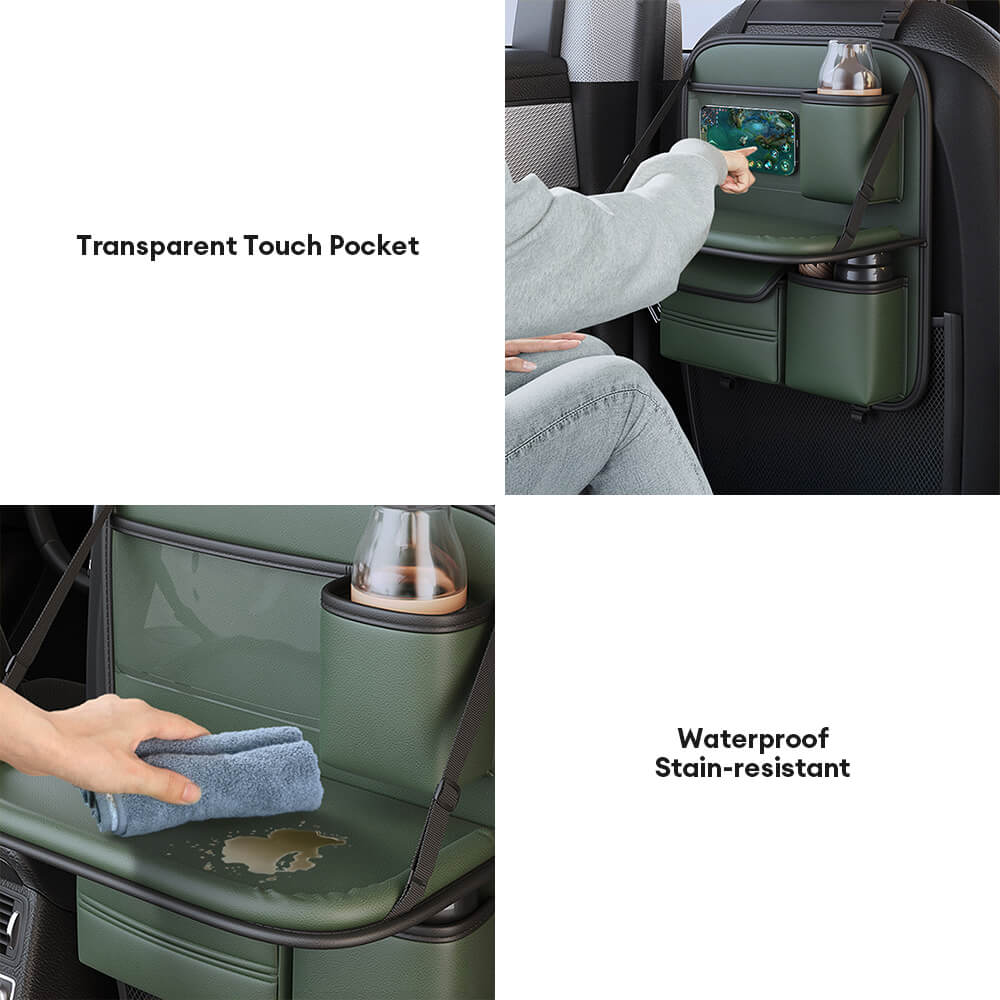 Organizador plegable para el asiento trasero del coche con mesa trayecto