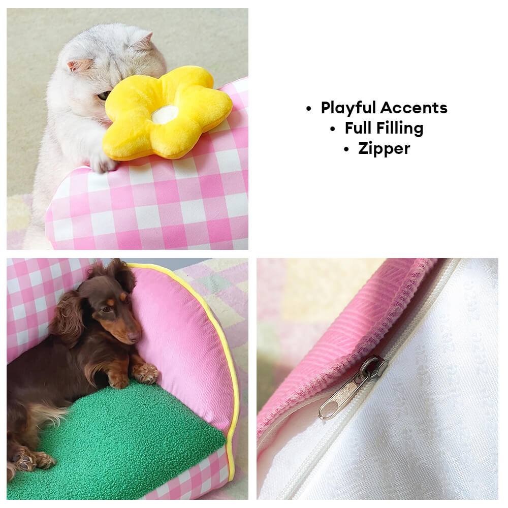 Encantador perro lavable a cuadros rosas & Sofá cama para gatos