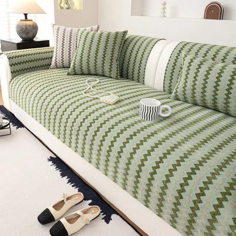Chenille Art Corrugated Breatable No-Slip Couch Cover Coach