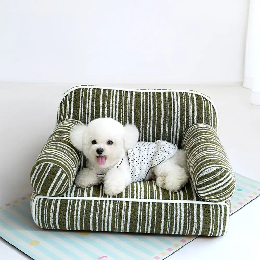 Sofá cama para perros de terciopelo jacquard de chenilla a rayas para cachorros