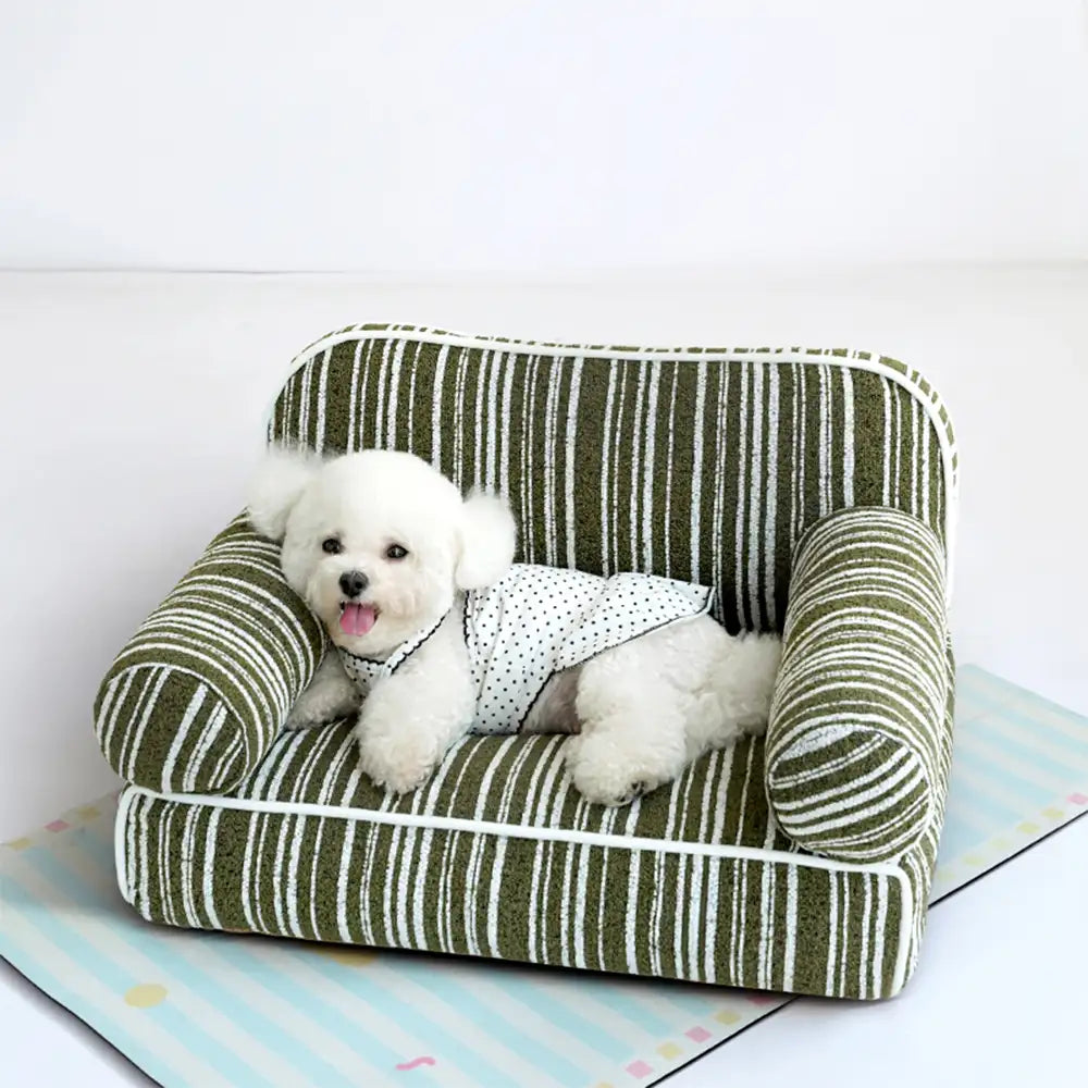 Sofá cama para perros de terciopelo jacquard de chenilla a rayas para cachorros