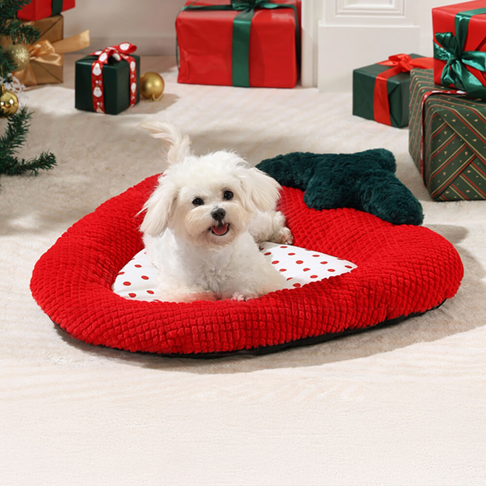 Almohada de apoyo decorativa acogedora con corona de lazo navideño para perros y gatos