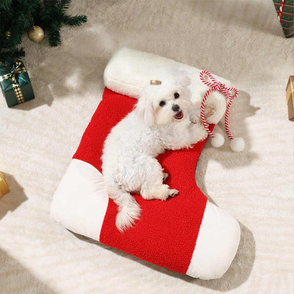 Almohada de apoyo decorativa acogedora con corona de lazo navideño para perros y gatos