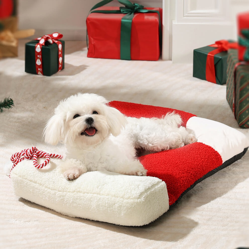 Almohada de apoyo decorativa acogedora con corona de lazo navideño para perros y gatos