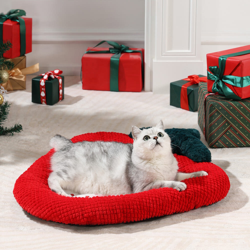 Almohada de apoyo decorativa acogedora con corona de lazo navideño para perros y gatos