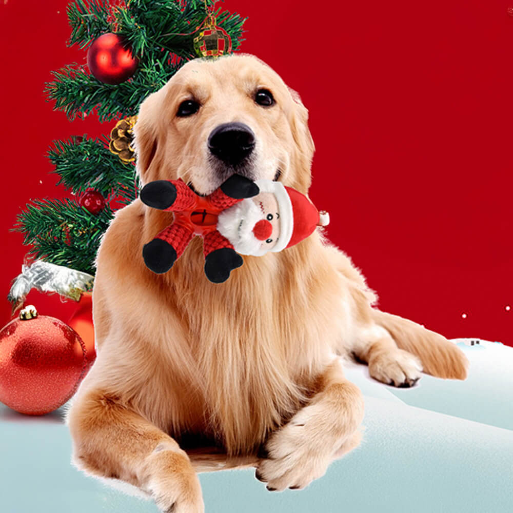 Juguete interactivo para perros con chirriador de alimentación lenta de goma con forma de muñeco navideño