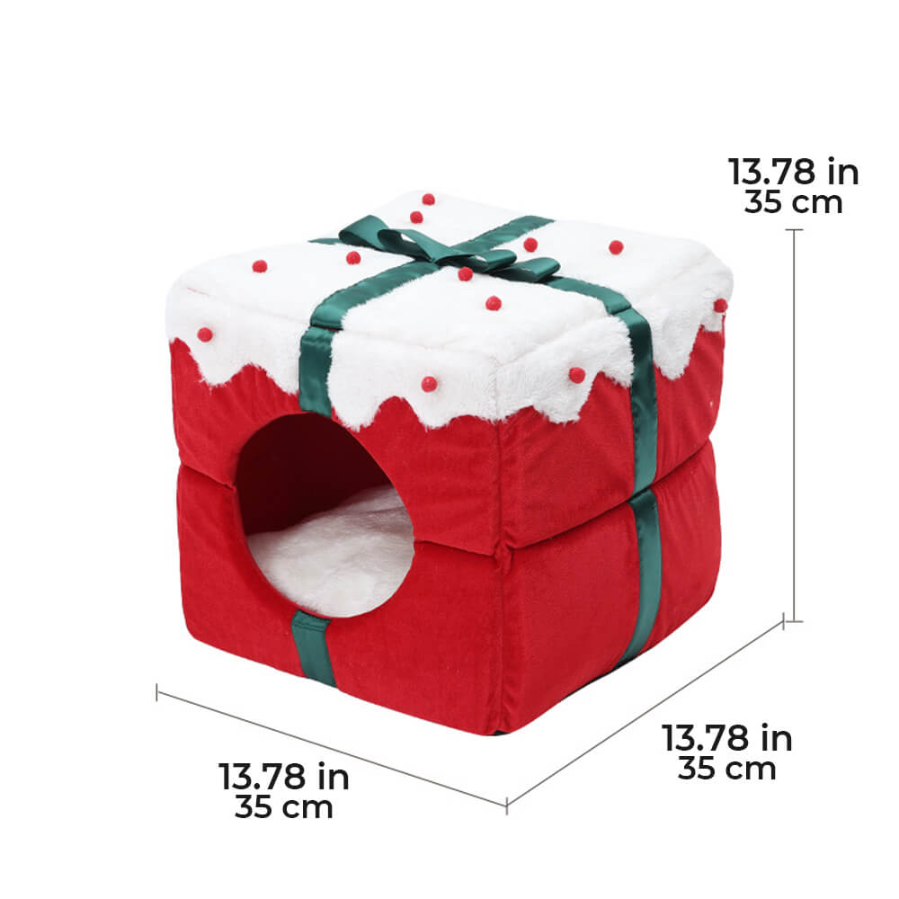 Caja de regalo de Navidad, cálida cama semicerrada para perros y gatos