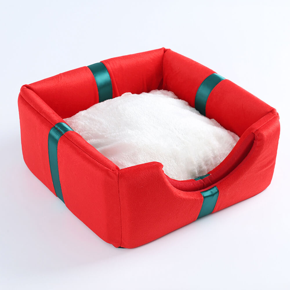 Caja de regalo de Navidad, cálida cama semicerrada para perros y gatos