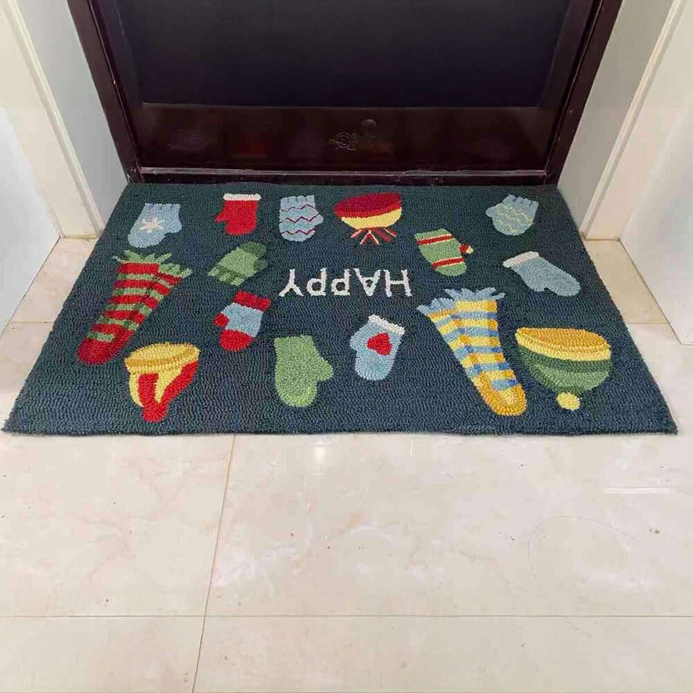 Alfombra decorativa multiusos con diseño de dibujos animados de guantes navideños para el hogar