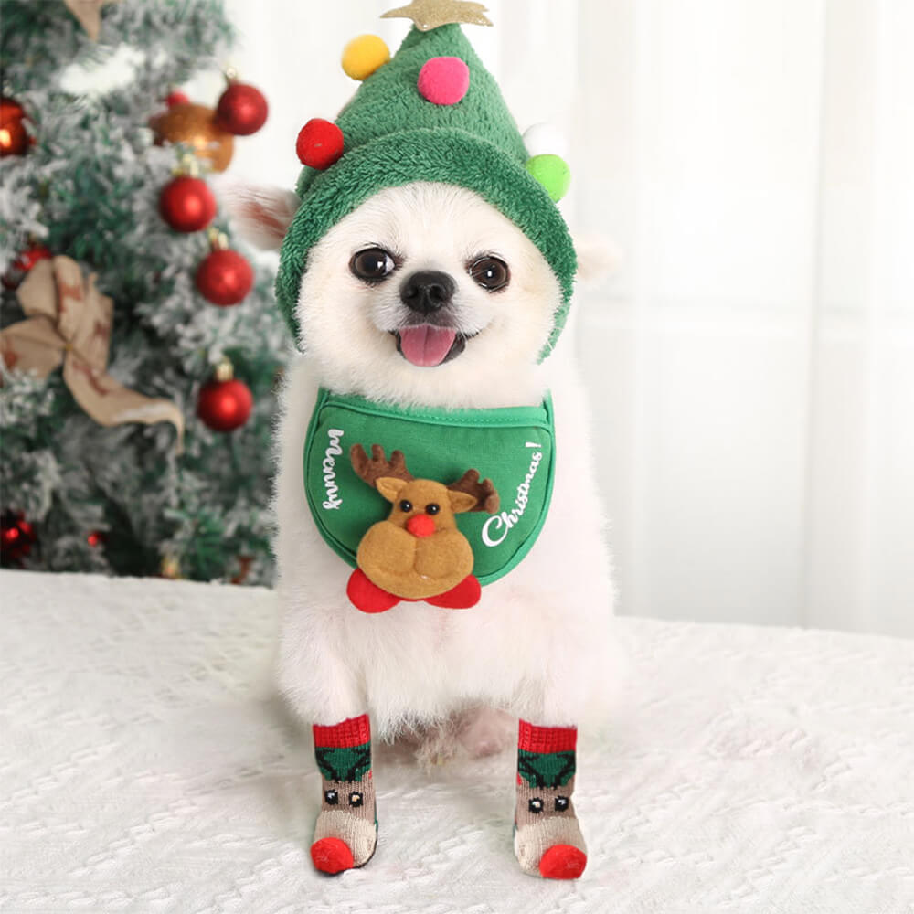 Conjunto de accesorios para zapatos, calcetines, gorro y babero con disfraz de reno navideño