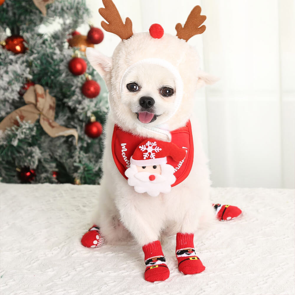 Conjunto de accesorios para zapatos, calcetines, gorro y babero con disfraz de reno navideño