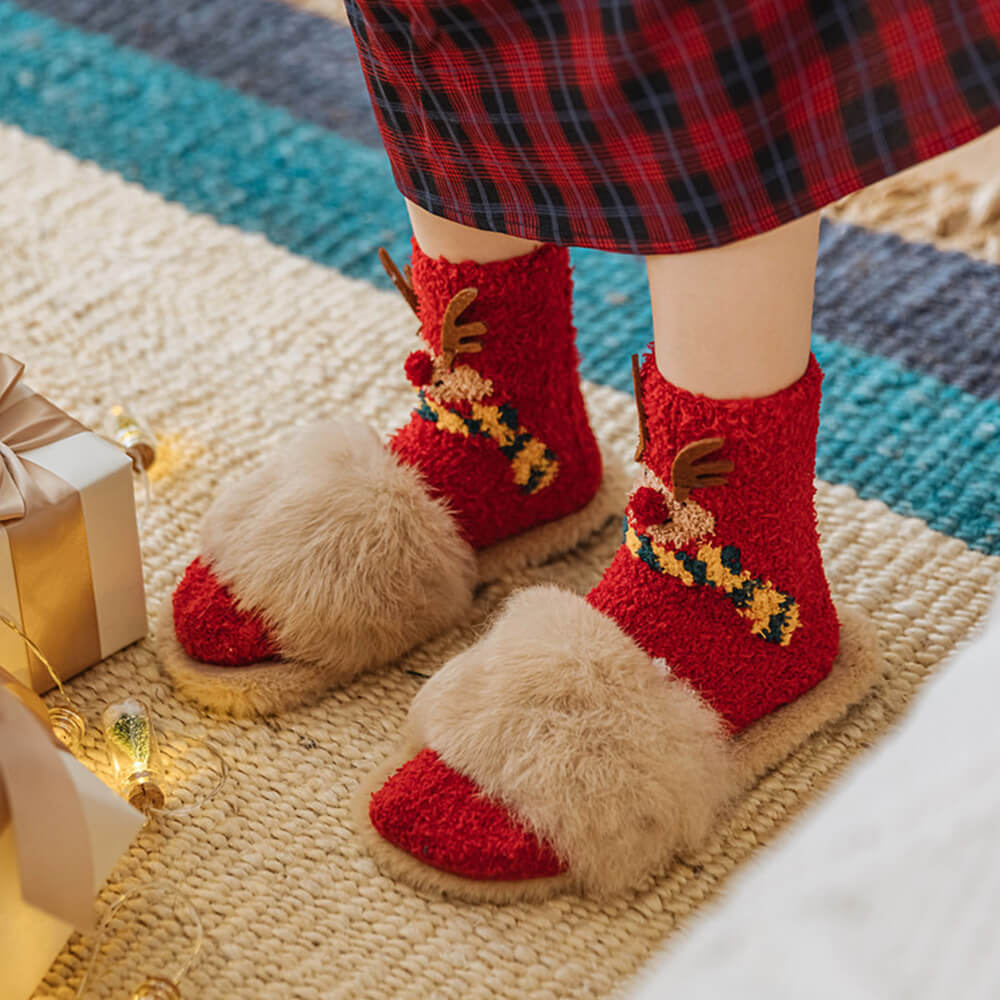 Bufanda de punto de Papá Noel para Navidad, calcetines a juego para mascota y dueño