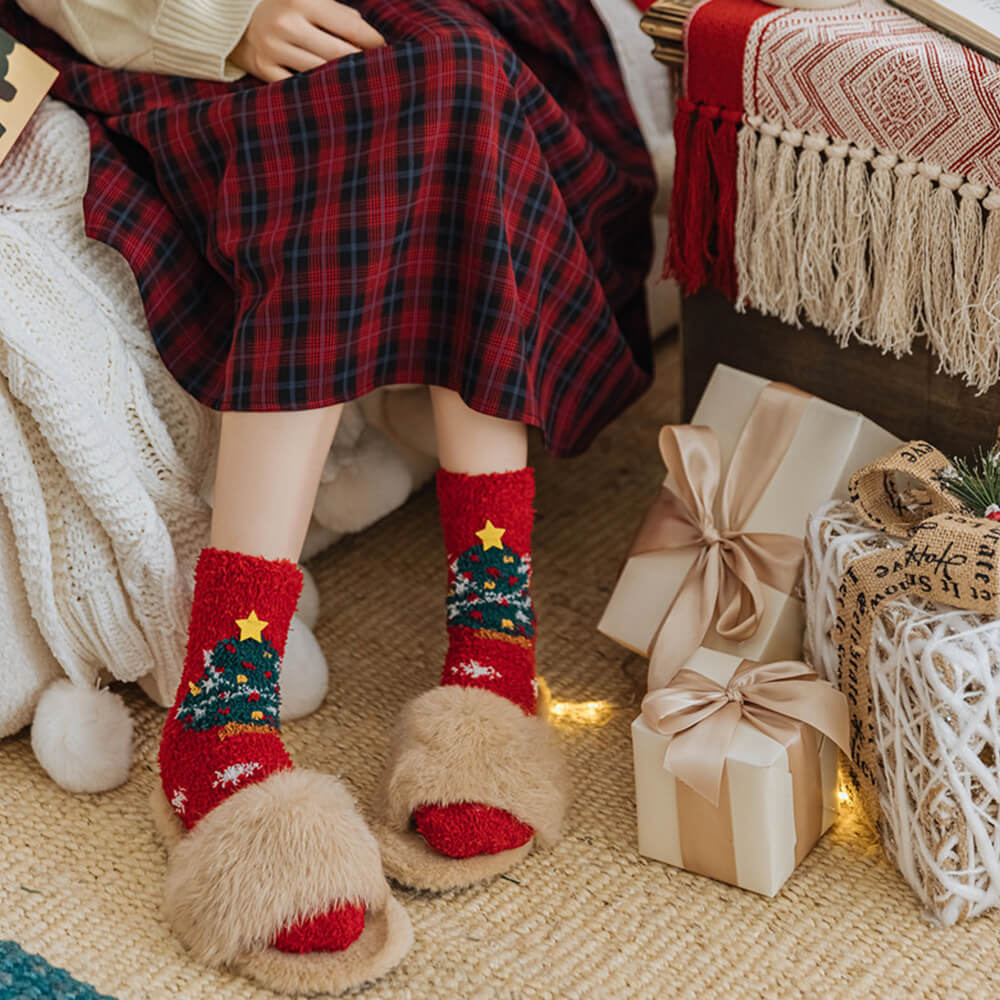 Bufanda de punto de Papá Noel para Navidad, calcetines a juego para mascota y dueño