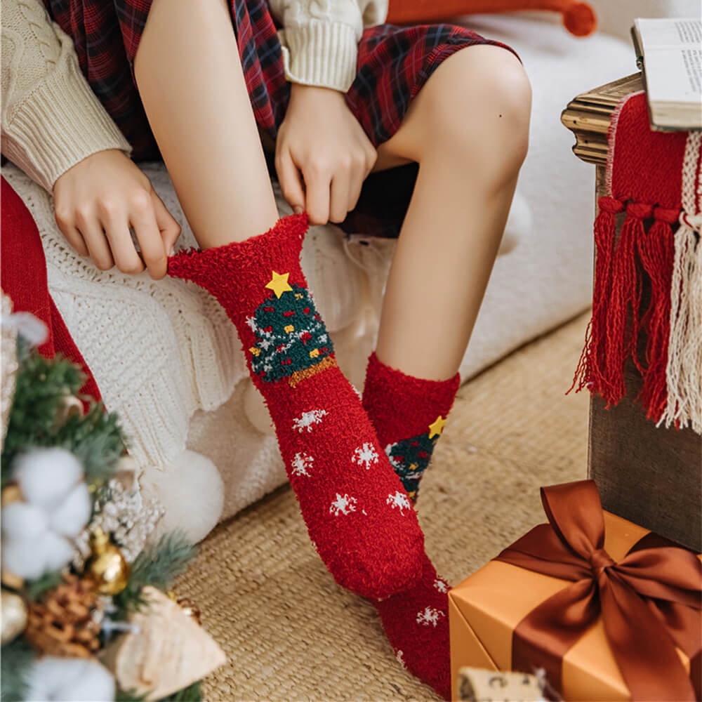 Bufanda de punto de Papá Noel para Navidad, calcetines a juego para mascota y dueño