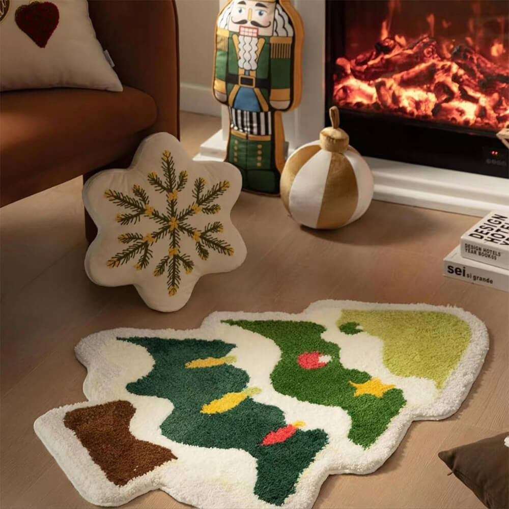 Alfombra decorativa multiusos antideslizante, gruesa y suave, con forma de árbol de Navidad