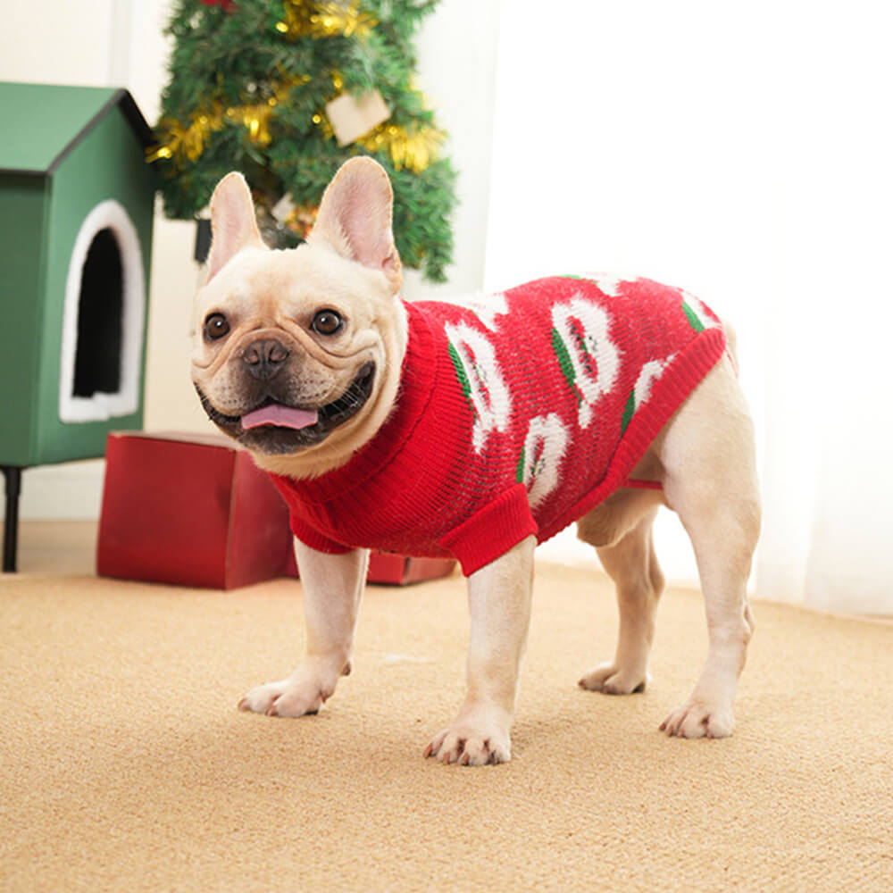 Suéter de punto de cuello alto navideño para perros, jersey a juego para perros y dueños