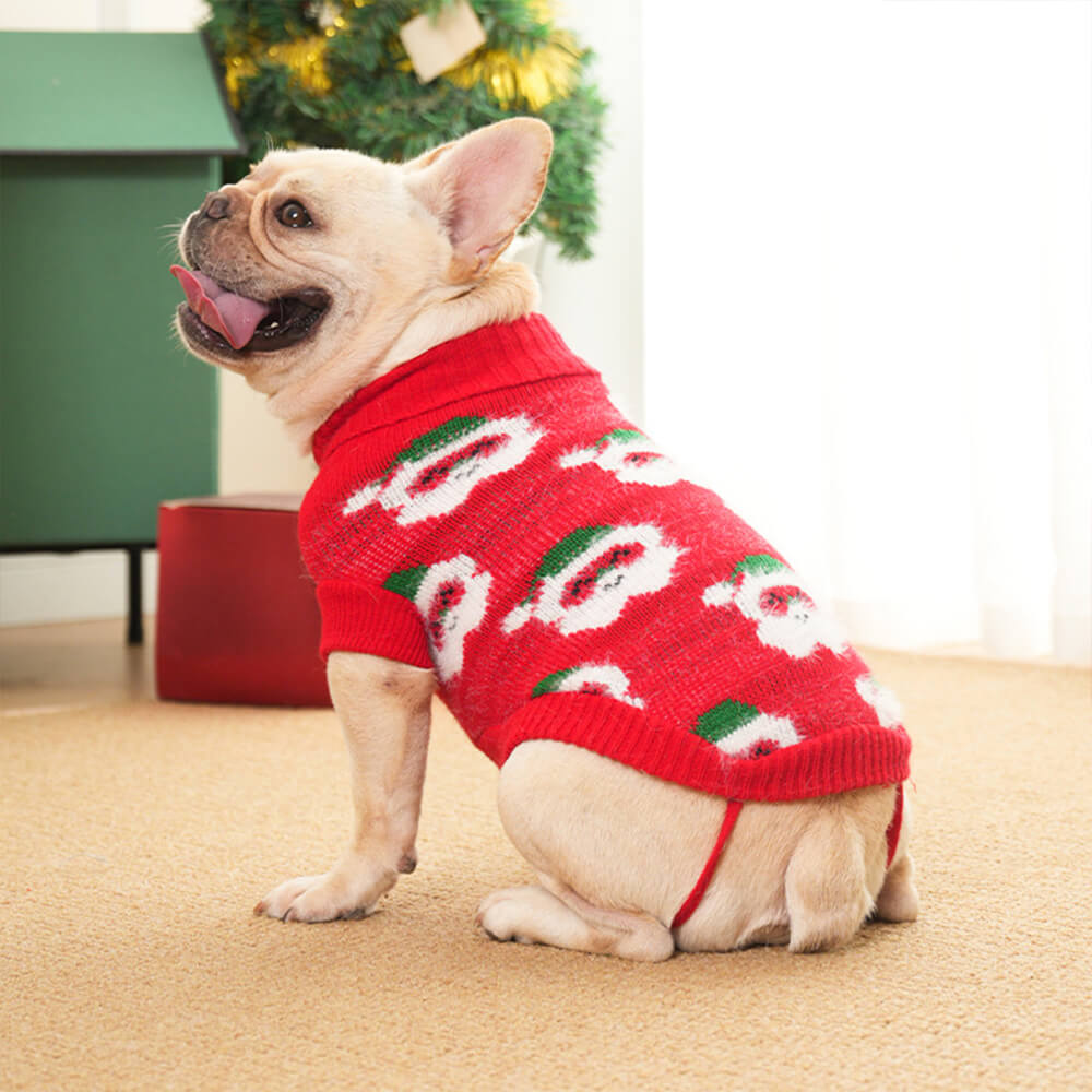 Suéter de punto de cuello alto navideño para perros, jersey a juego para perros y dueños