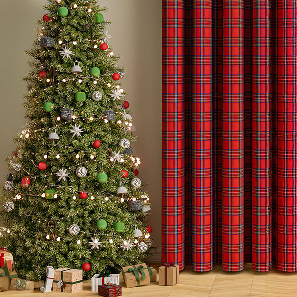 Cortinas de semi-blackout decorativas clásicas de navidad a cuadros clásicos