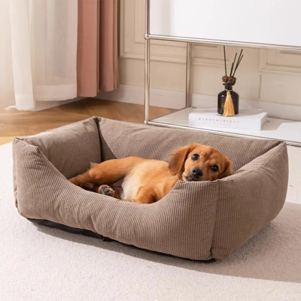 Cama para perros de corduroy resistente a rasguños, transpirable, desmontable y cómoda