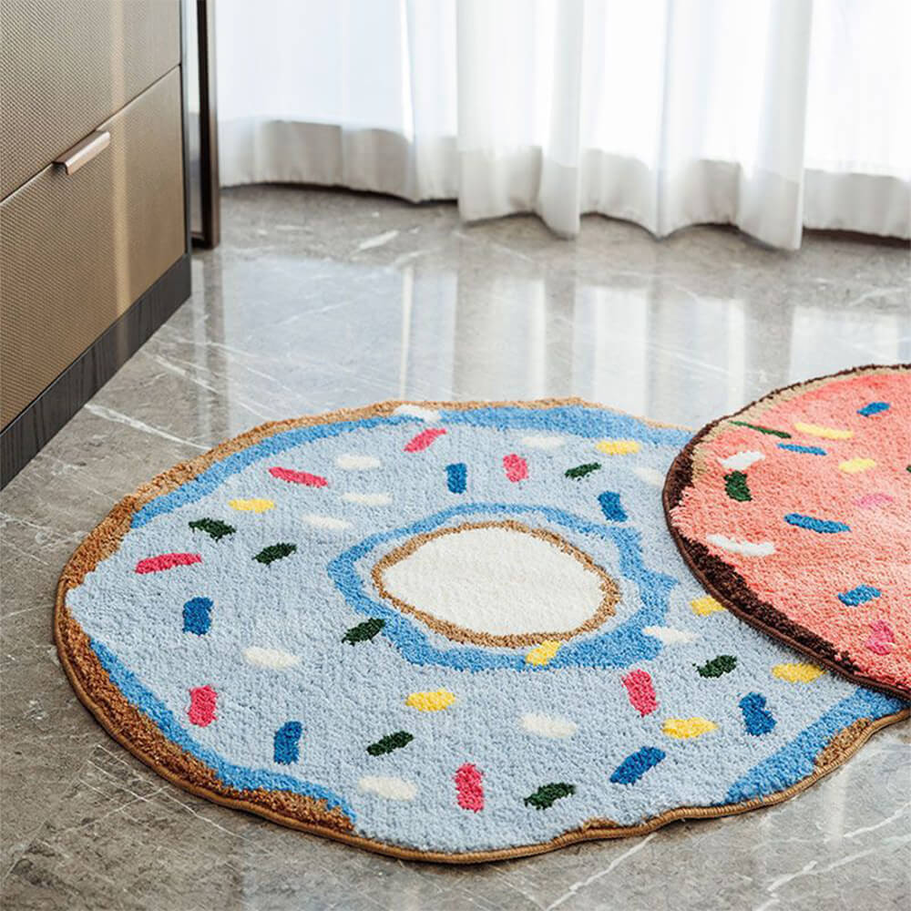 Alfombra decorativa antideslizante flocada para sala de estar con forma de donut