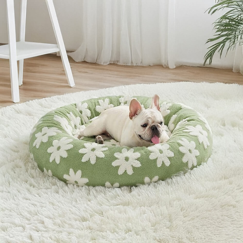 Manta ortopédica elegante con diseño de cuadros florales, cálida y lavable para perros y gatos