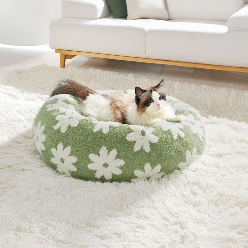 Manta ortopédica elegante con diseño de cuadros florales, cálida y lavable para perros y gatos