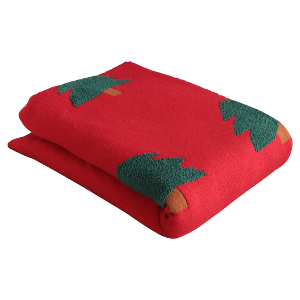 Manta de punto con diseño de árbol de Navidad festivo y almohada